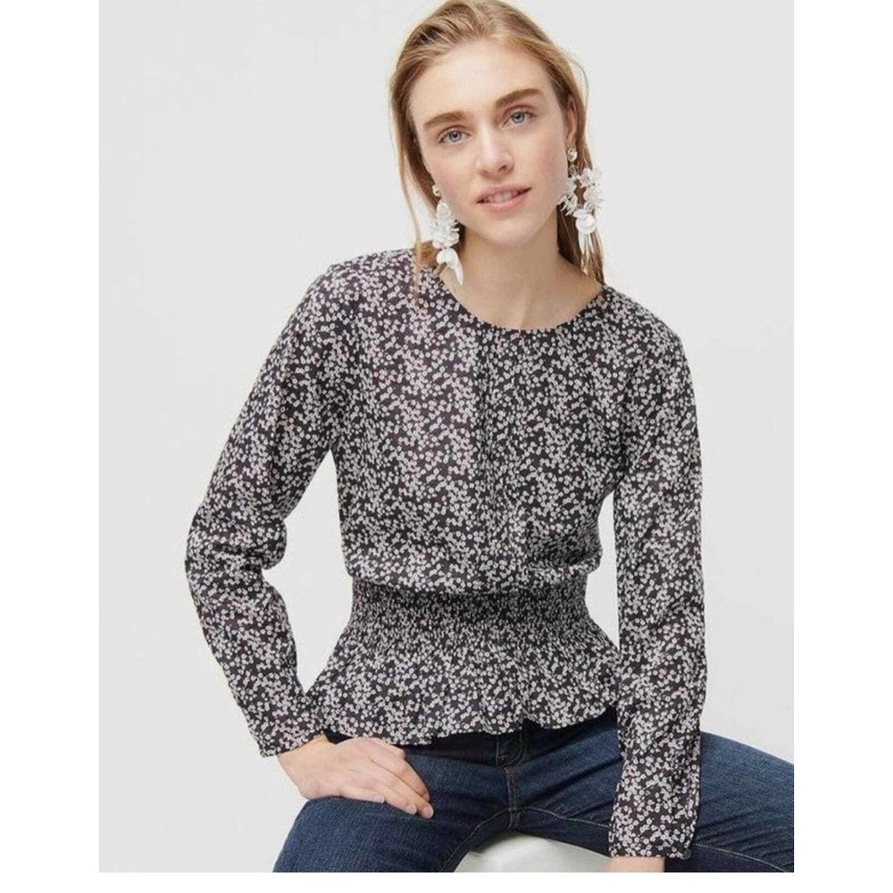 J. Crew Smocked Waist Liberty Misti Floral Long Sleeve Smocked Top Women Size S